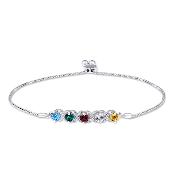 Gemstone and White Lab-Created Sapphire Family Bolo Bracelet (2-5 Stones)