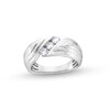 Thumbnail Image 1 of 1/2 CT. T.W. Diamond Three Stone Slant Groove Band in 10K White Gold