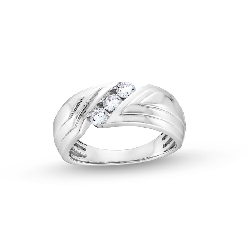 Main Image 1 of 1/2 CT. T.W. Diamond Three Stone Slant Groove Band in 10K White Gold