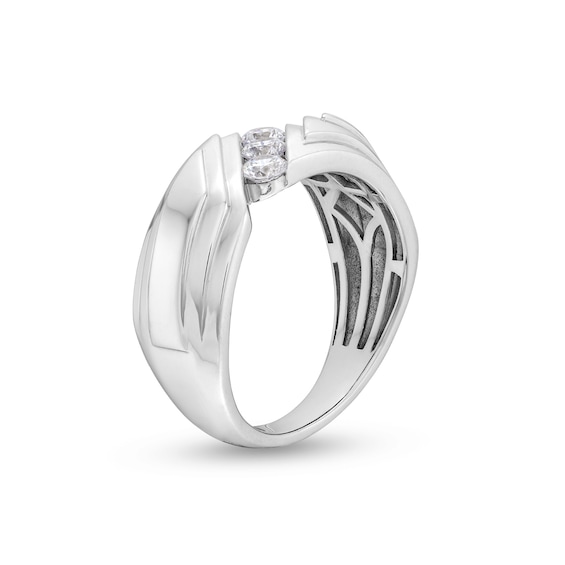 1/2 CT. T.w. Diamond Three Stone Slant Groove Band in 10K White Gold