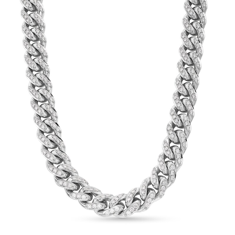 Zales x Alessi Domenico 11-3/4 CT. T.W. Diamond Miami Cuban Chain Necklace in 18K White Gold - 20"