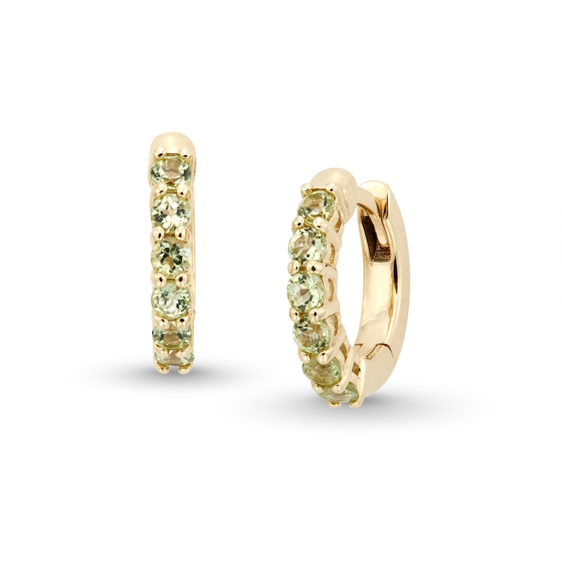 Main Image 1 of Peridot Huggie Hoop Earrings in 10K Gold