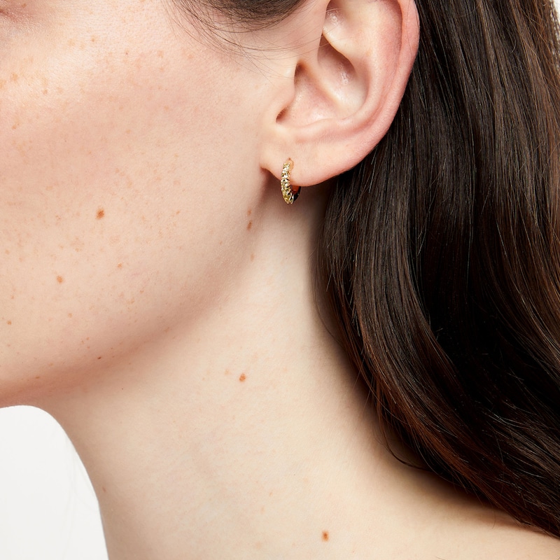 Main Image 2 of Peridot Huggie Hoop Earrings in 10K Gold