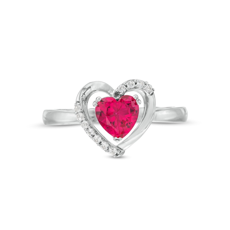 Main Image 4 of Heart-Shaped Lab-Created Ruby and White Lab-Created Sapphire Pendant, Ring and Earrings Set in Sterling Silver