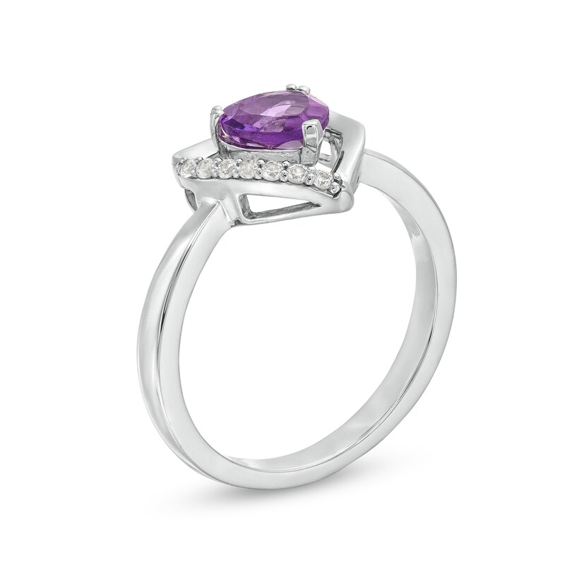 Main Image 3 of Heart-Shaped Amethyst and White Lab-Created Sapphire Pendant, Ring and Earrings Set in Sterling Silver