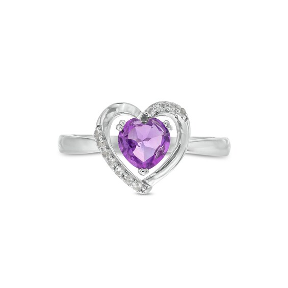 Heart-Shaped Amethyst and White Lab-Created Sapphire Pendant, Ring and Earrings Set in Sterling Silver