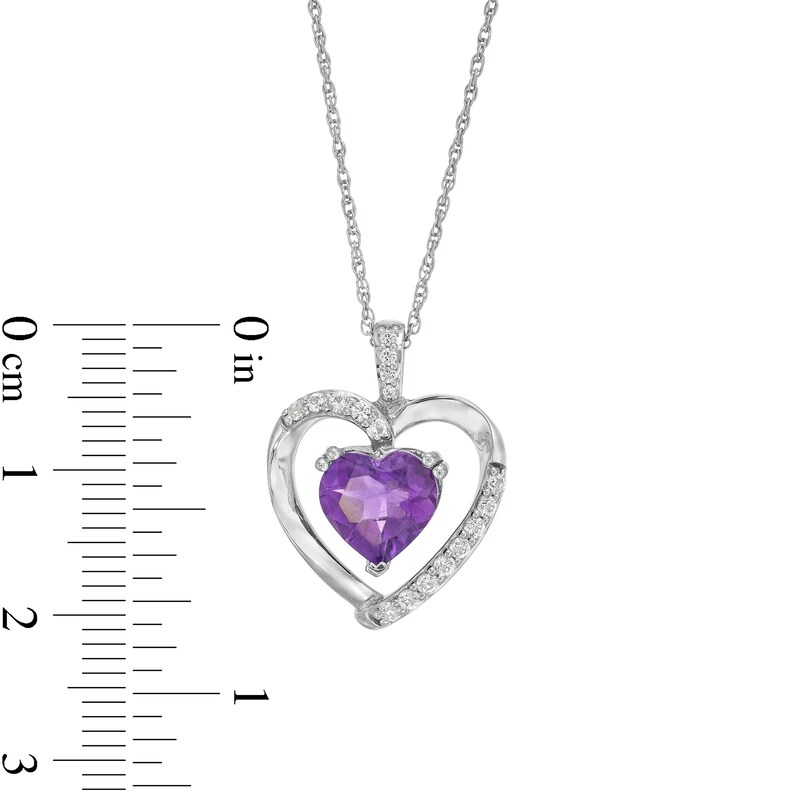 Main Image 6 of Heart-Shaped Amethyst and White Lab-Created Sapphire Pendant, Ring and Earrings Set in Sterling Silver