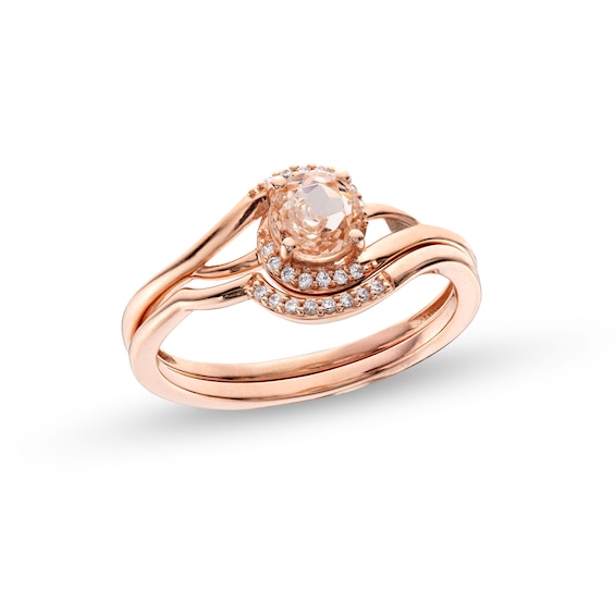 5.0mm Morganite and 1/20 CT. T.w. Diamond Bypass Shank Bridal Set in 10K Rose Gold