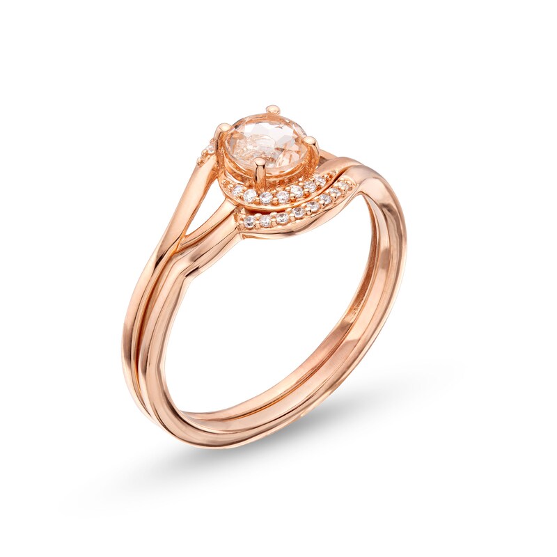 Main Image 3 of 5.0mm Morganite and 1/20 CT. T.W. Diamond Bypass Shank Bridal Set in 10K Rose Gold