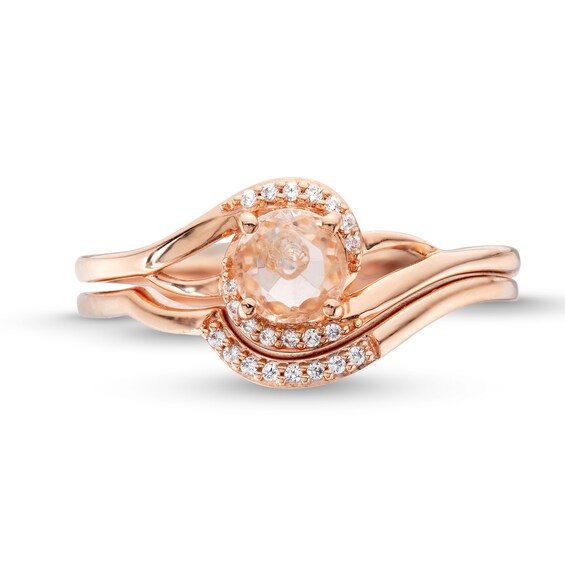 5.0mm Morganite and 1/20 CT. T.w. Diamond Bypass Shank Bridal Set in 10K Rose Gold