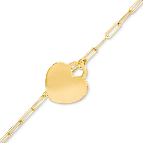 Heart-Shaped Disc Charm Bracelet in Hollow 10K Gold - 7.25"