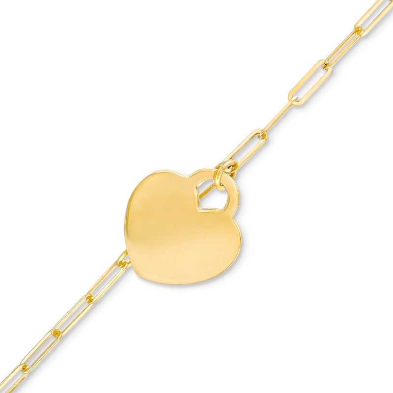 Main Image 1 of Heart-Shaped Disc Charm Bracelet in Hollow 10K Gold - 7.25"
