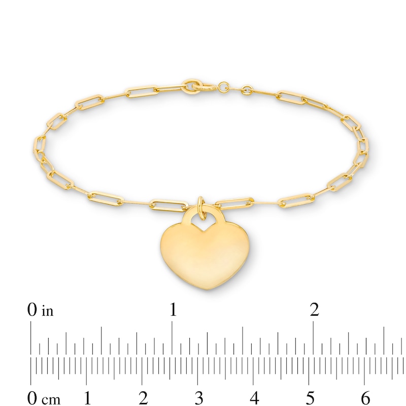Main Image 4 of Heart-Shaped Disc Charm Bracelet in Hollow 10K Gold - 7.25"