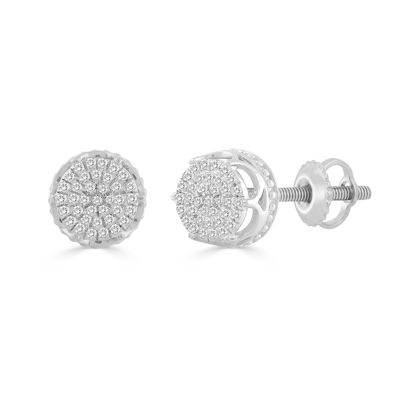 Main Image 1 of 1/6 CT. T.W. Diamond Frame Hidden Halo Stud Earrings in 10K White Gold