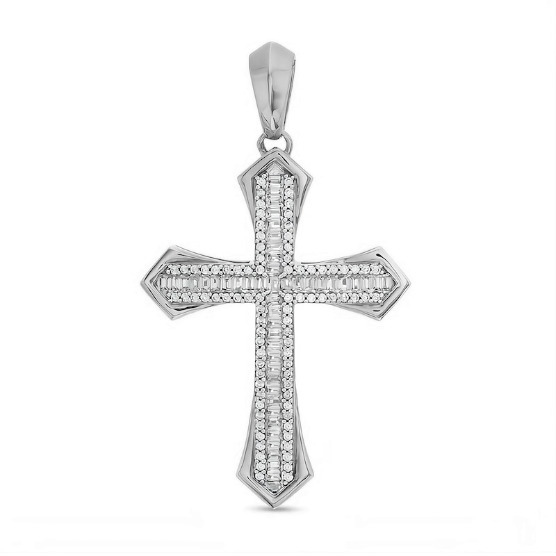 Main Image 1 of 1 CT. T.W. Diamond Flare-Edge Cross Necklace Charm in 10K White Gold