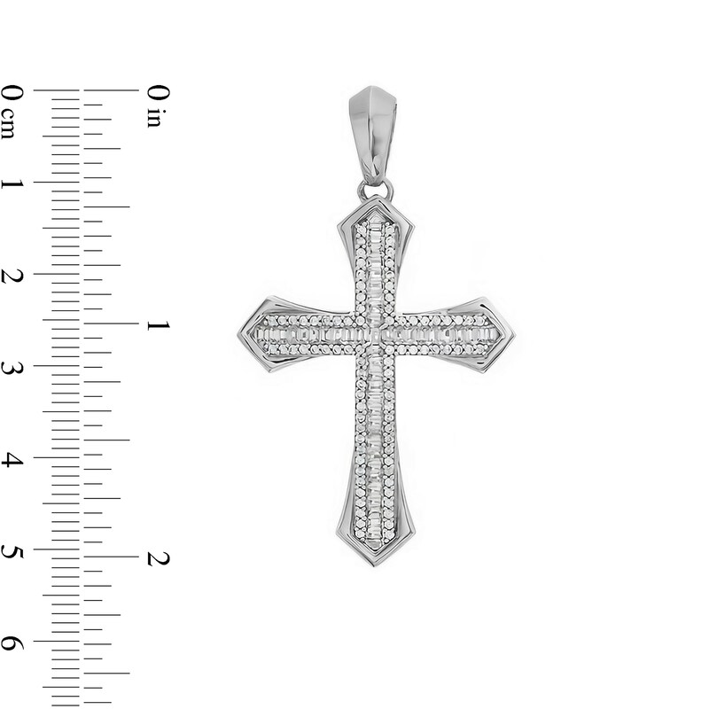 Main Image 2 of 1 CT. T.W. Diamond Flare-Edge Cross Necklace Charm in 10K White Gold