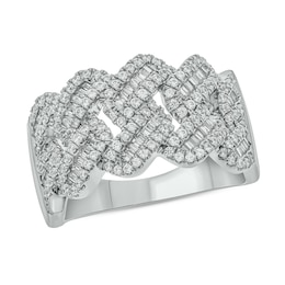 1 CT. T.W. Multi-Diamond Curb Chain Ring in 10K White Gold