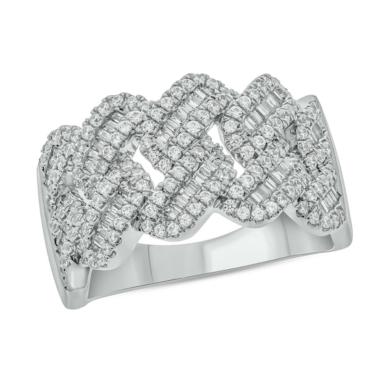 1 CT. T.w. Multi-Diamond Curb Chain Ring in 10K White Gold