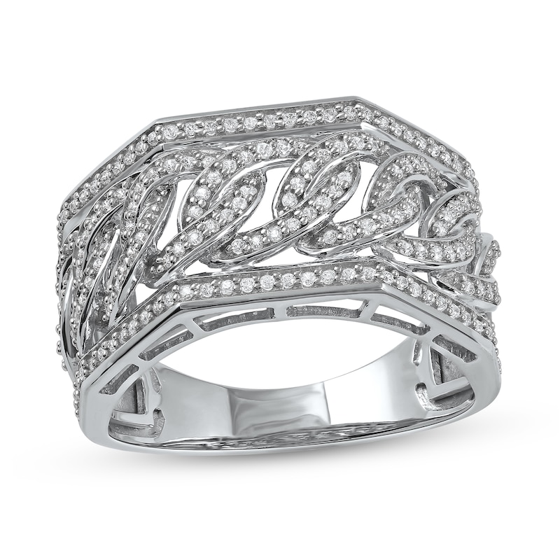 Main Image 1 of 1/2 CT. T.W. Diamond Angled Curb Link Ring in 10K White Gold