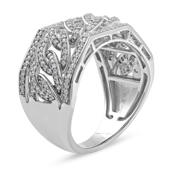 1/2 CT. T.w. Diamond Angled Curb Link Ring in 10K White Gold