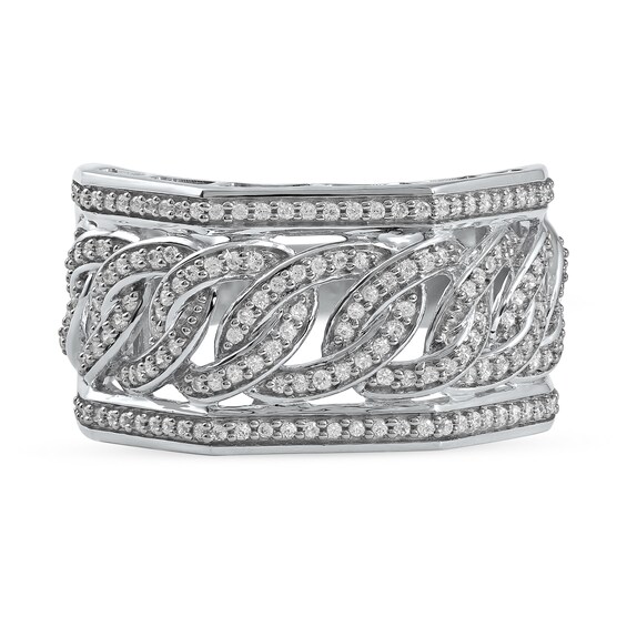 1/2 CT. T.w. Diamond Angled Curb Link Ring in 10K White Gold