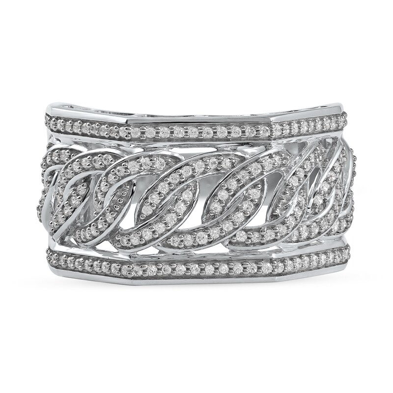 1/2 CT. T.W. Diamond Angled Curb Link Ring in 10K White Gold