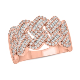 1 CT. T.W. Multi-Diamond Curb Chain Ring in 10K Rose Gold