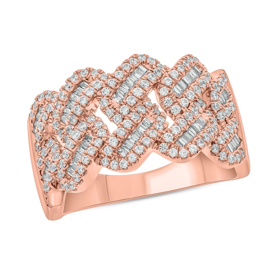 1 CT. T.w. Multi-Diamond Curb Chain Ring in 10K Rose Gold