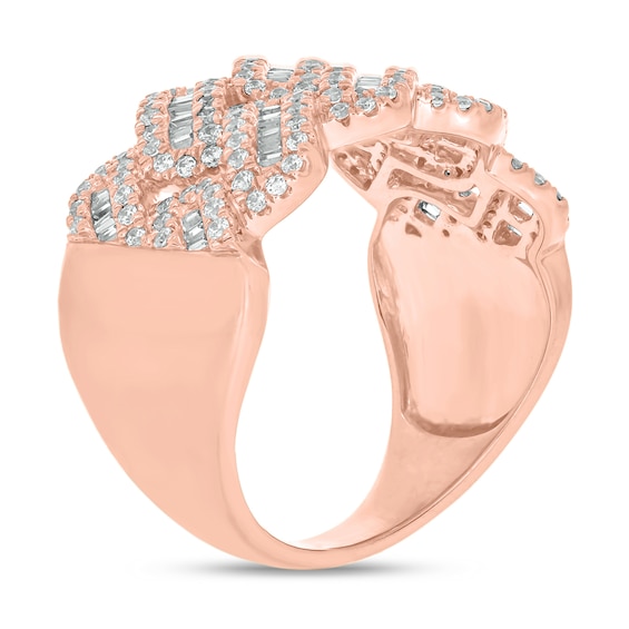 1 CT. T.w. Multi-Diamond Curb Chain Ring in 10K Rose Gold