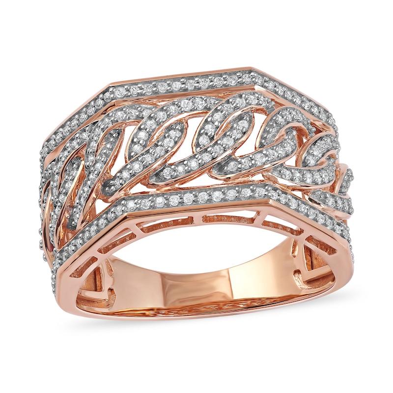 1/2 CT. T.W. Diamond Angled Curb Link Ring in 10K Rose Gold