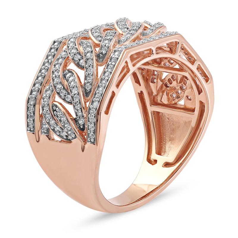 1/2 CT. T.W. Diamond Angled Curb Link Ring in 10K Rose Gold
