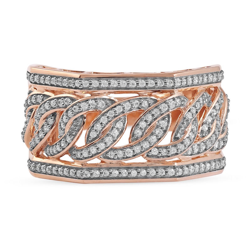 1/2 CT. T.W. Diamond Angled Curb Link Ring in 10K Rose Gold