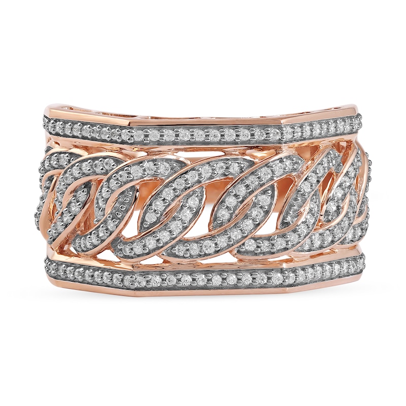 Main Image 3 of 1/2 CT. T.W. Diamond Angled Curb Link Ring in 10K Rose Gold