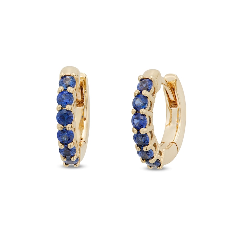 Blue Lab-Created Sapphire Huggie Hoop Earrings in 10K Gold