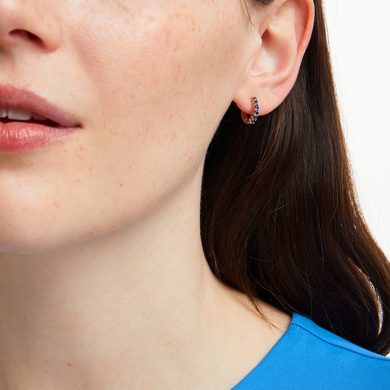 Blue Lab-Created Sapphire Huggie Hoop Earrings in 10K Gold