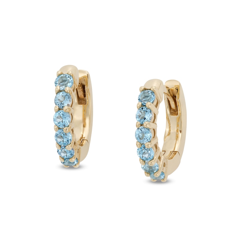Main Image 1 of Swiss Blue Topaz Huggie Hoop Earrings in 10K Gold