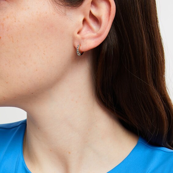 Swiss Blue Topaz Huggie Hoop Earrings in 10K Gold