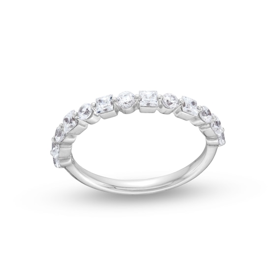 3/4 CT. T.w. Princess-Cut and Round Diamond Alternating Anniversary Band in 14K White Gold