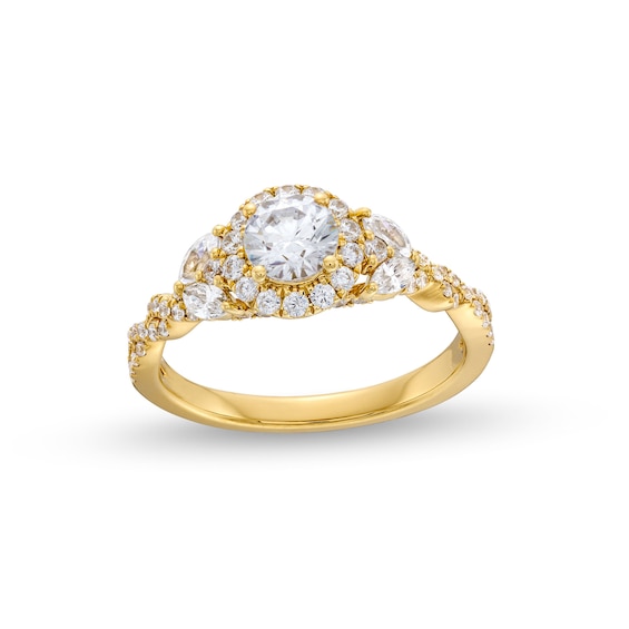 1-1/4 CT. T.w. Diamond Frame Leaf-Sides Twist Shank Engagement Ring in 14K Gold