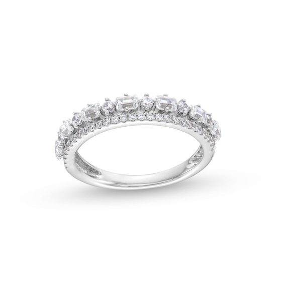 5/8 CT. T.w. Emerald-Cut and Round Diamond Alternating Double Row Anniversary Band in 14K White Gold
