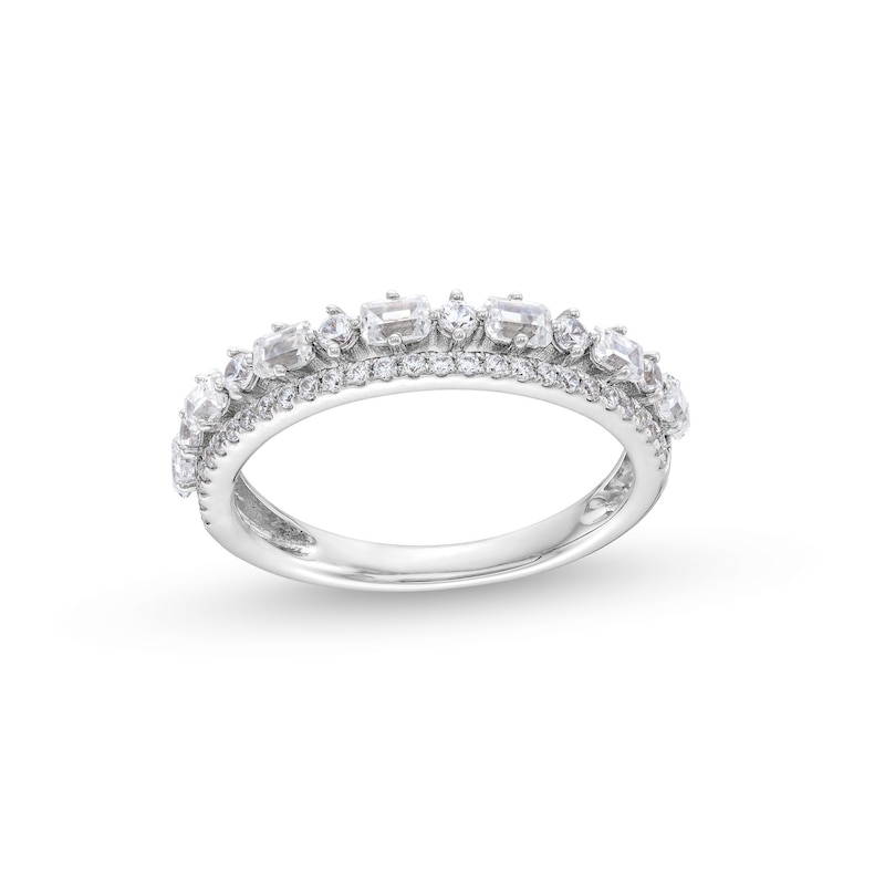 Main Image 1 of 5/8 CT. T.W. Emerald-Cut and Round Diamond Alternating Double Row Anniversary Band in 14K White Gold