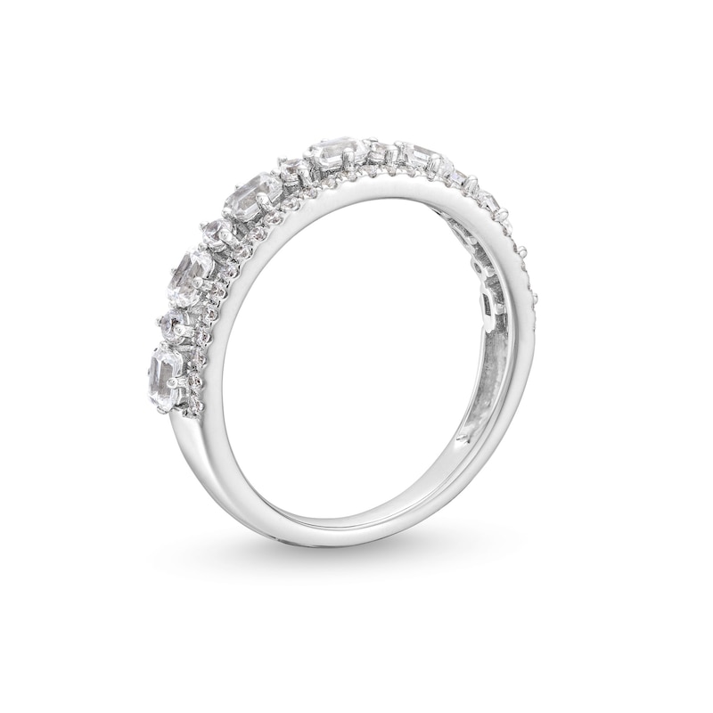 Main Image 3 of 5/8 CT. T.W. Emerald-Cut and Round Diamond Alternating Double Row Anniversary Band in 14K White Gold
