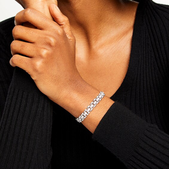 2 CT. T.w. Diamond Alternating Triple Row Bar Link Bracelet in 10K White Gold