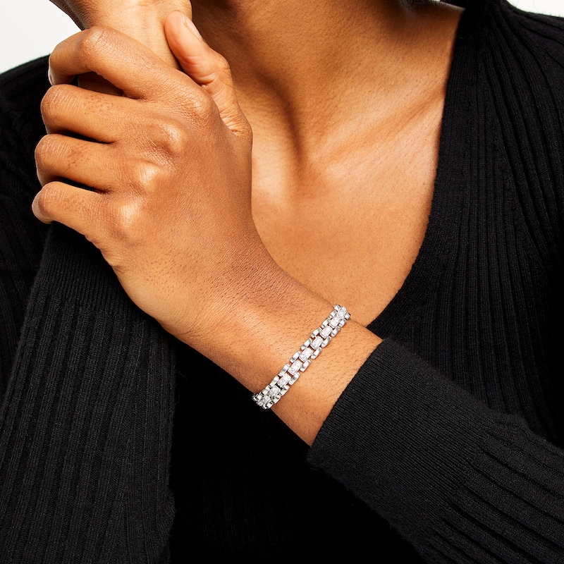 Main Image 2 of 2 CT. T.W. Diamond Alternating Triple Row Bar Link Bracelet in 10K White Gold