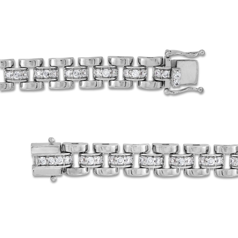 Main Image 3 of 2 CT. T.W. Diamond Alternating Triple Row Bar Link Bracelet in 10K White Gold