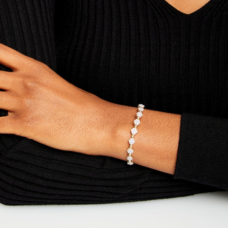 Main Image 2 of 3 CT. T.W. Multi-Diamond Alternating Flower Line Bracelet in 10K Gold - 7.5"