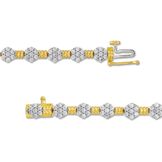 3 CT. T.w. Multi-Diamond Alternating Flower Line Bracelet in 10K Gold - 7.5"