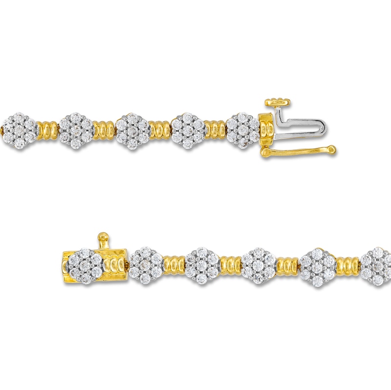 3 CT. T.W. Multi-Diamond Alternating Flower Line Bracelet in 10K Gold - 7.5"