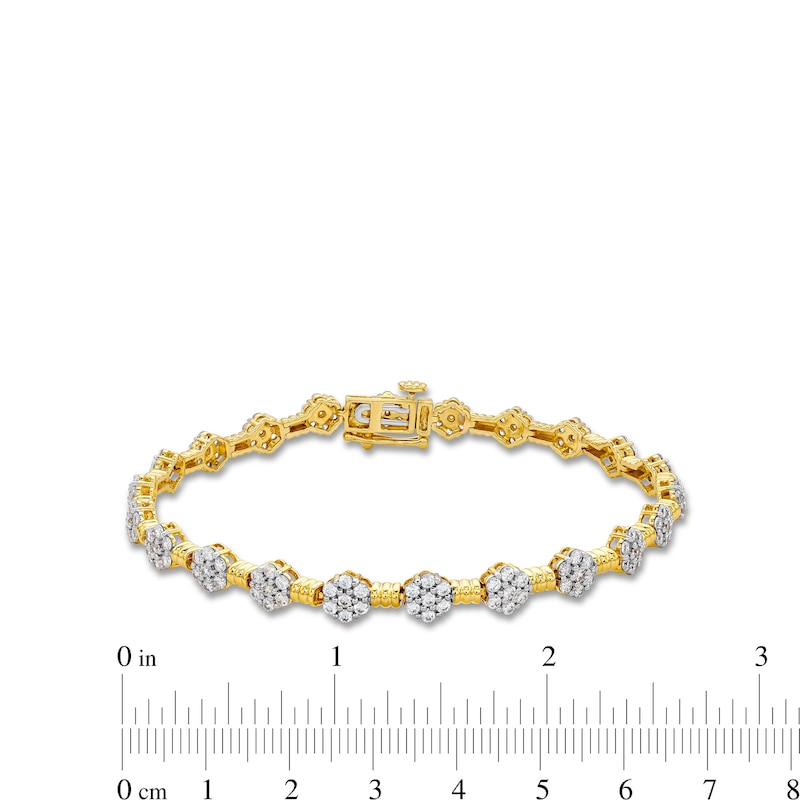 Main Image 4 of 3 CT. T.W. Multi-Diamond Alternating Flower Line Bracelet in 10K Gold - 7.5"