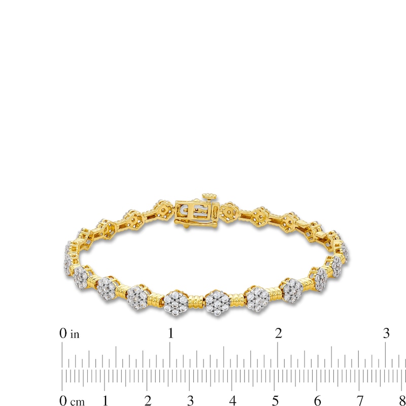 3 CT. T.W. Multi-Diamond Alternating Flower Line Bracelet in 10K Gold - 7.5"